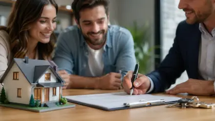 Comprador revisando los documentos para comprar una casa